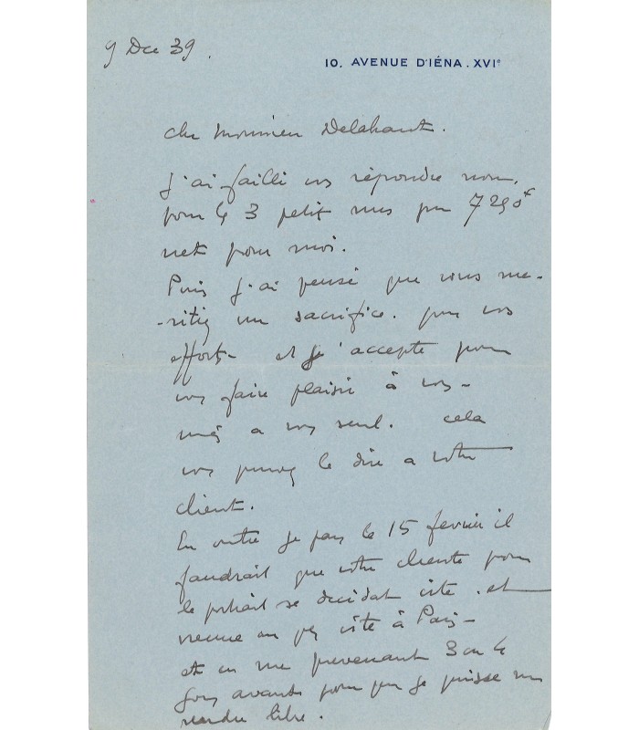 DOMERGUE Jean-Gabriel, peintre. Lettre autographe  (G 5341)