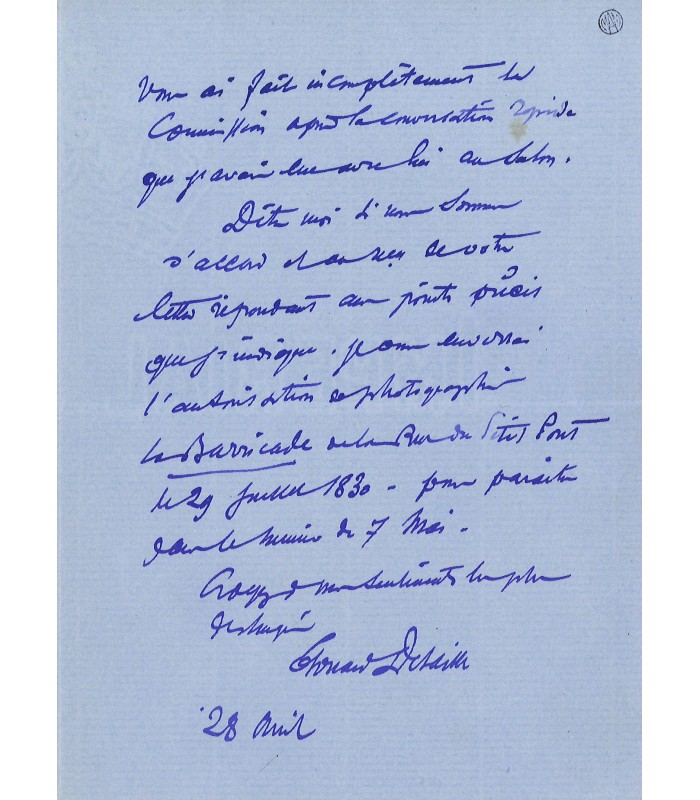 DETAILLE EDOUARD, peintre. Lettre autographe (G 5108)