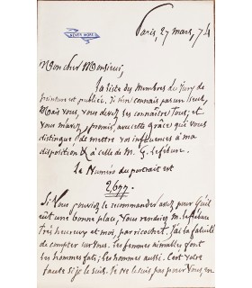 BARBEY D'AUREVILLY  Jules, écrivain. Lettre autographe S.  (G 3699)