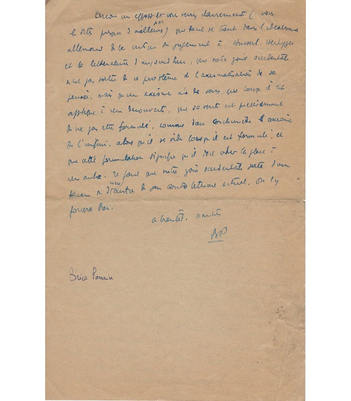 PARAIN (Brice). Philosophe et essayiste. Lettre autographe à Merleau-Ponty (G 4374)