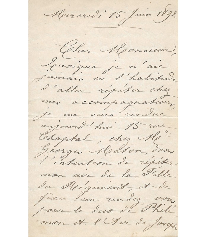 DELAQUIERRE Louise, soprano. Lettre Autographe (E 10932)