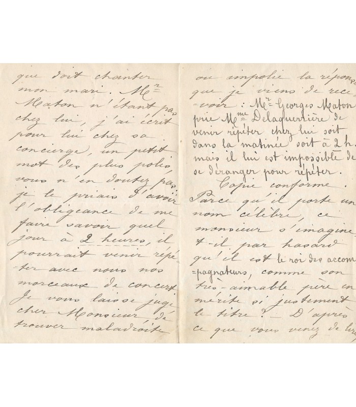 DELAQUIERRE Louise, soprano. Lettre Autographe (E 10932)