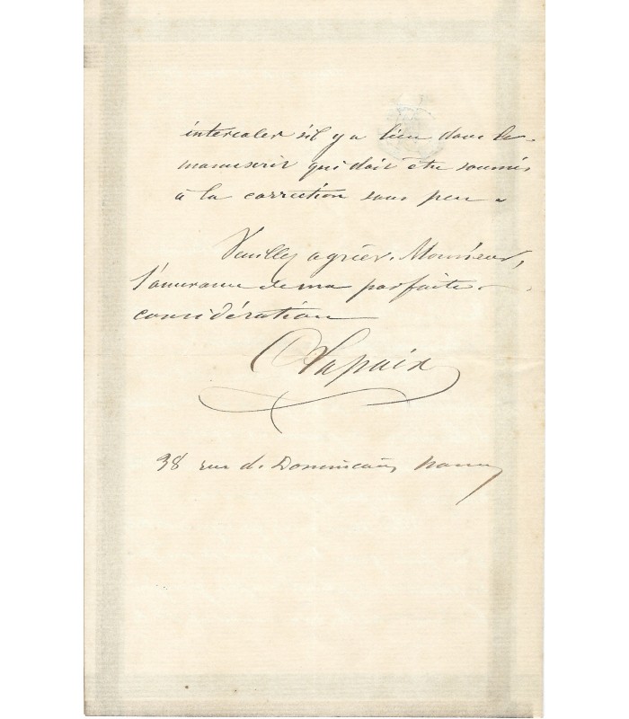 LAPAIX Constant, peintre, graveur. Lettre Autographe (E 10866)