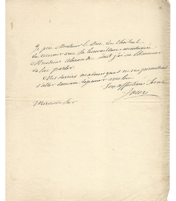 JOUY (Etienne de), homme de lettres, academicien. Lettre autographe (E 10349))