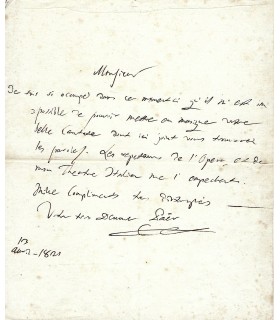 PAËR (Ferdinando), compositeur italien. Lettre autographe (G 2434)