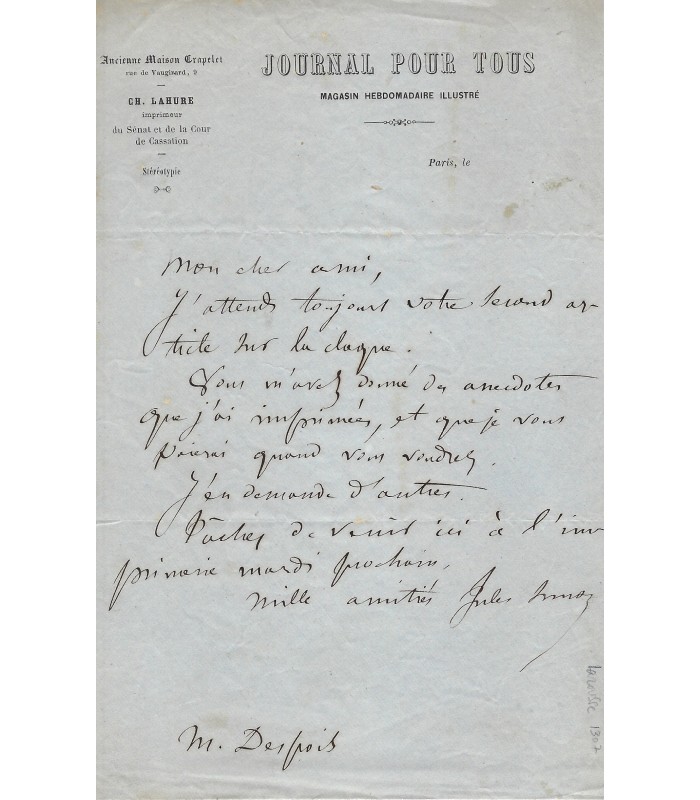 SIMON Jules, philosophe. Lettre Autographe (G 1060)