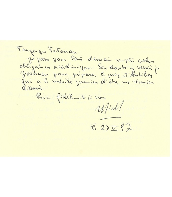 DEON Michel, écrivain. Billet Autographe (G 6141)