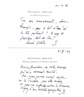 DRUON Maurice, écrivain. Carte Autographe (G 3664)