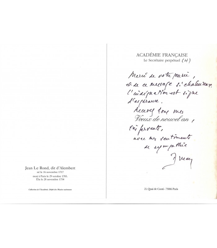 DRUON Maurice, écrivain. Carte Autographe (G 3664)