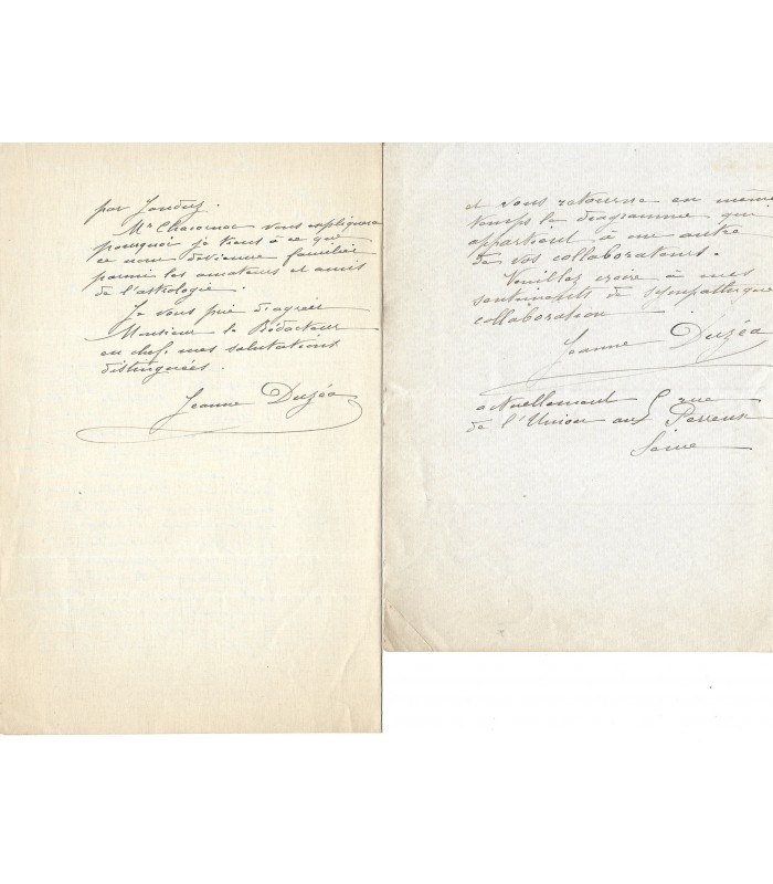 DUZEA Jeanne,  astrologue. 7 Lettres Autographes (E 10940)