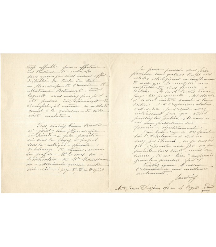 DUZEA Jeanne,  astrologue. 7 Lettres Autographes (E 10940)