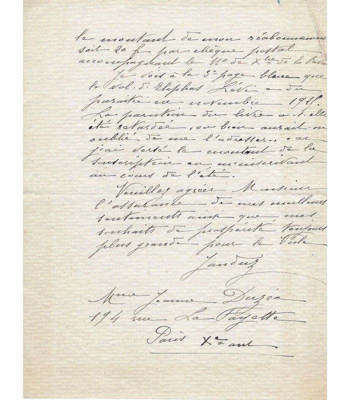 DUZEA Jeanne,  astrologue. 7 Lettres Autographes (E 10940)