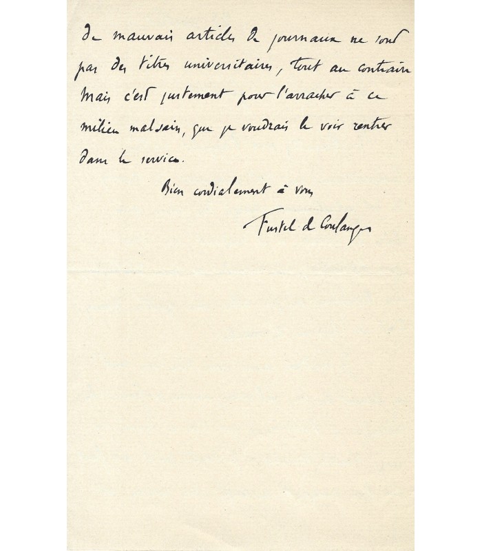 FUSTEL DE COULANGES, historien. Lettre Autographe (G 618)