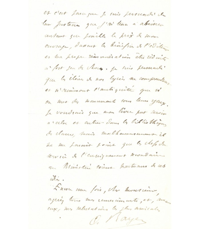 RAYET Olivier, archéologue, helléniste. Lettre Autographe (G 1782)