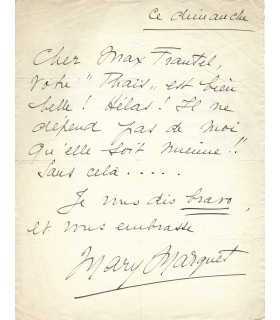 MARQUET Mary, comédienne. Lettre Autographe (G 2130)