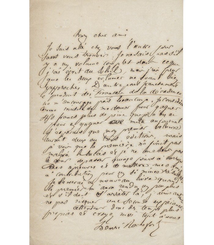 ROCHEFORT Henri de, journaliste, dramaturge, homme politique. Lettre autographe (G 5336)