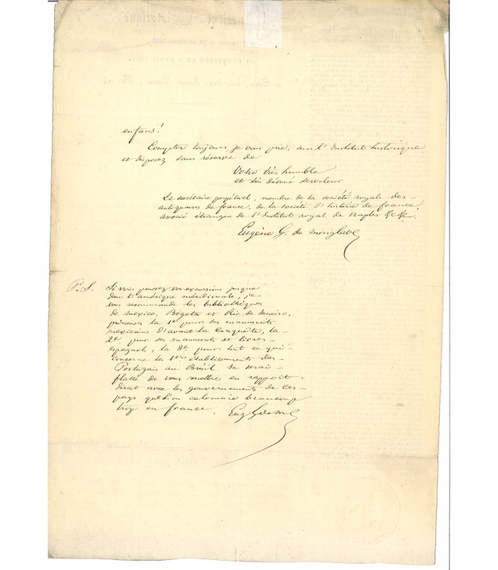 MONGLAVE Eugène Garay de, écrivain, journaliste. Lettre autographe (E 10431)