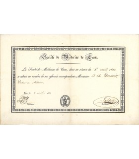 [MEDECINE] - Diplôme de la Société de Médecine de Caen ( E 10118)