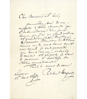 WAGNER Richard, compositeur. Lettre autographe à son ami Edouard Schuré (G 3846)