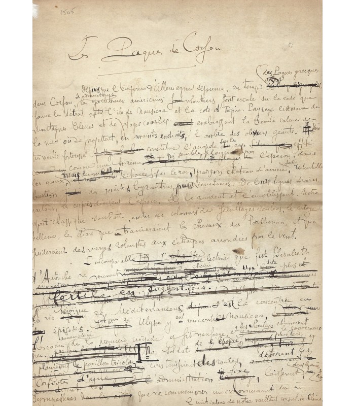 [PÂQUES ORTHODOXES] ADAM  Paul, écrivain. Manuscrit Autographe (E 1O211)