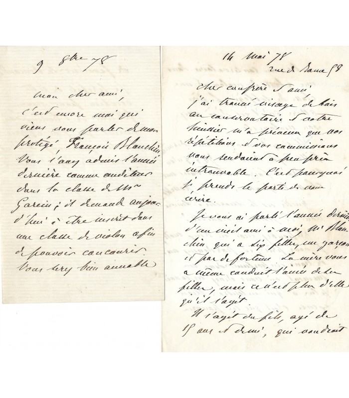 AUGIER Emile. Poète et dramaturge. 2 Lettres autographes au compositeur Ambroise Thomas (G 2066/63)