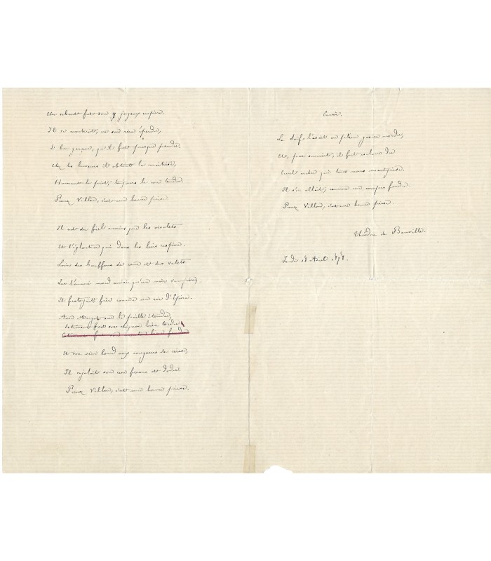 BANVILLE Théodore de, poète. Poème et Lettre autographe (G 4242)