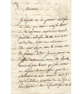 BERANGER Pierre Jean de, poète. Lettre Autographe (G 3418)