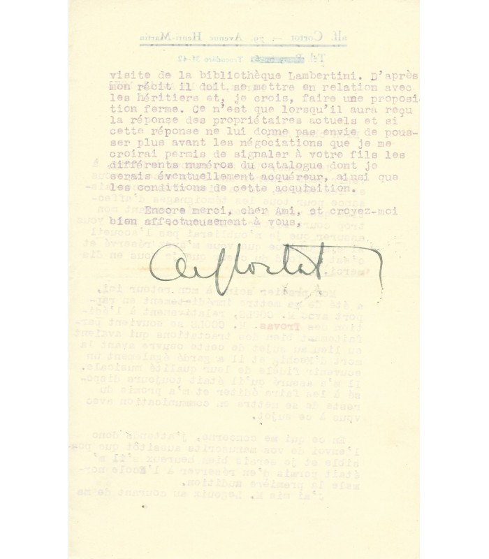 CORTOT Alfred, pianiste. 3 Lettres dactylographiées Signées (G 2675))