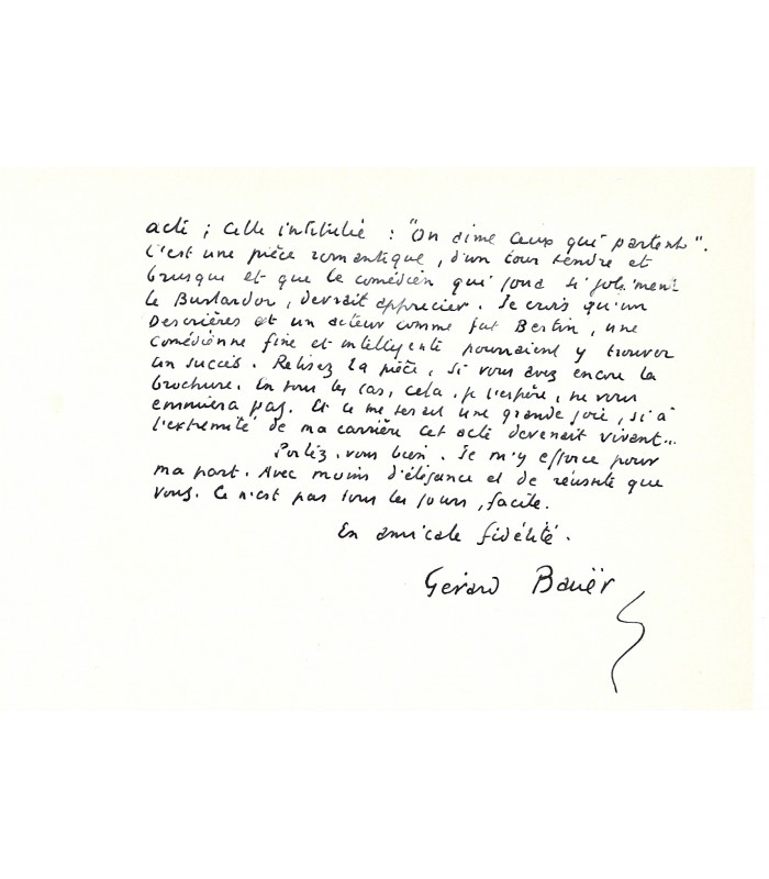 BAUER Gérard, écrivain. Lettre autographe (G 4577)