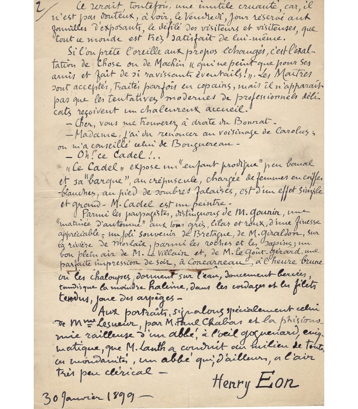 EON Henry, poète breton. Lettre et Manuscrit Autographes (E 10950)