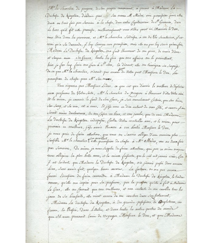 LATUDE Masers de, célèbre prisonnier. Lettre autographe (G 3390)