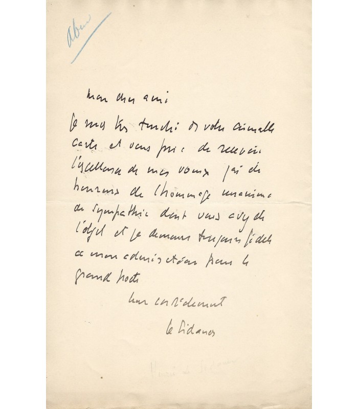 LE SIDANER Henri. Peintre post-impressionniste. 2 Lettres Autographes (G 5405)
