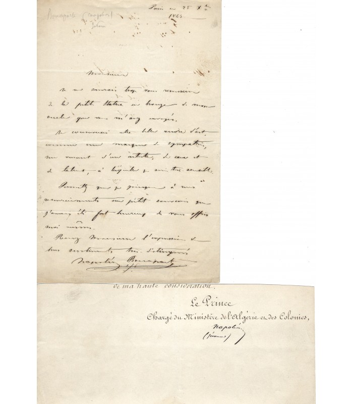 BONAPARTE Jérôme Napoléon. Lettre Autographe ( BL 22714)