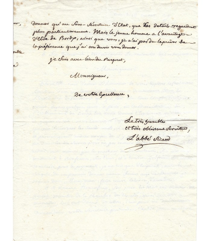 SICARD Abbé, pédagogue français. Lettre autographe (G 3375)