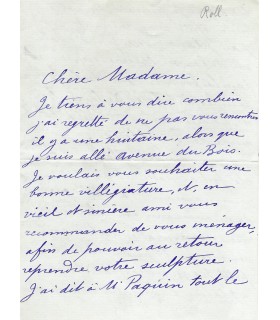 ROLL Alfred, peintre. Lettre autographe (G 876)