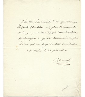 MENEVAL Claude François de, secrétaire de Napoléon I er. Billet Autographe (E 10952)