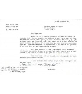 ROY (Jules), écrivain. Lettre Signée avec quelques mots autographes (G 4707)