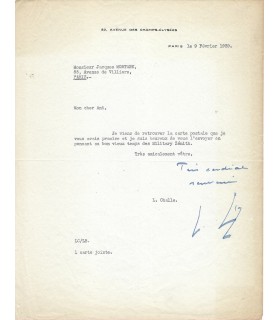 CHALLE (Léon). Lettre dactyl. avec mots autographes (E 10229)