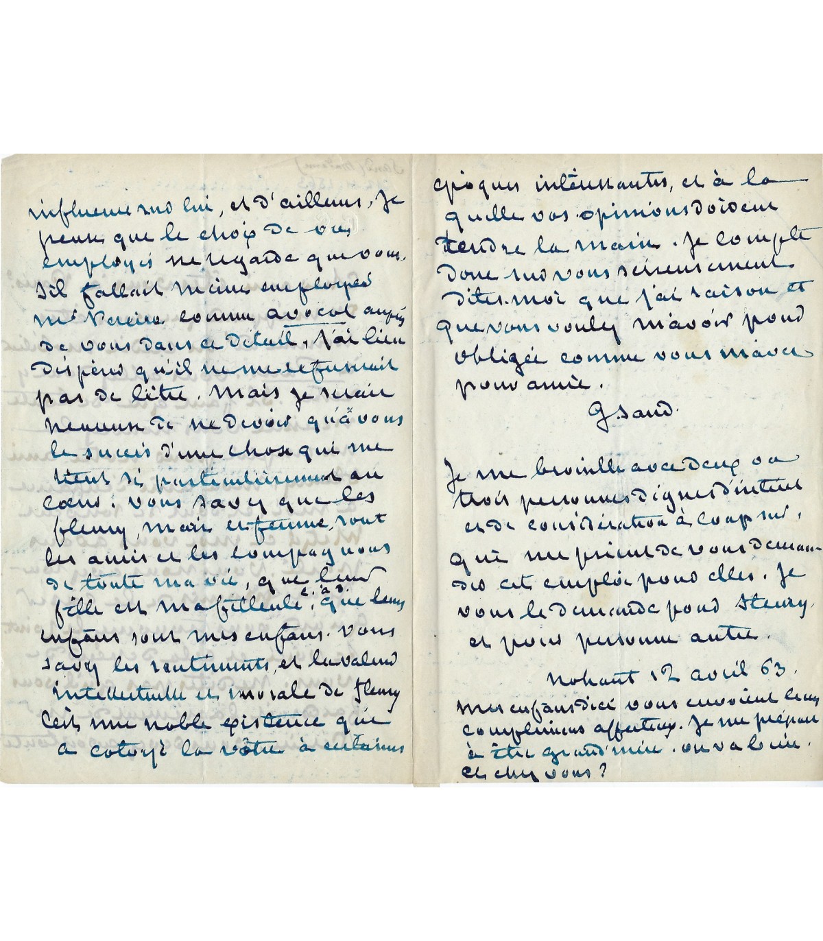 Lettre De George Sand à Son Fils SAND (George). Lettre autographe signée.