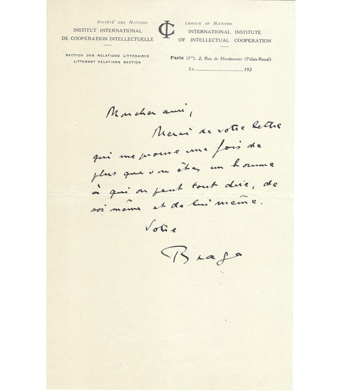 BRAGA (Dominique). 10 lettres autographes signées à l'essayiste et critique Pierre Abraham (G 1408)