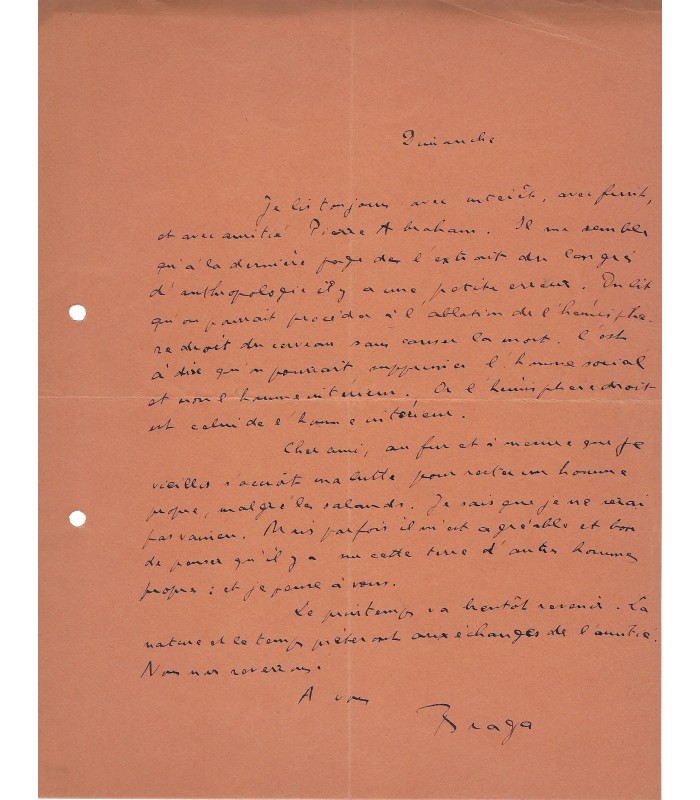 BRAGA (Dominique). 10 lettres autographes signées à l'essayiste et critique Pierre Abraham (G 1408)