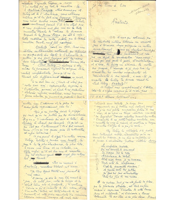 MIOMANDRE Francis, écrivain. Manuscrit Autographe "Analecta" (G 5013)