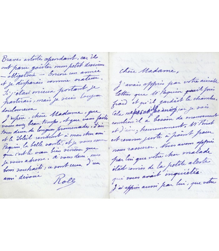 ROLL (Alred), Peintre. Lettre autographe à Mme Paquin (G 877)