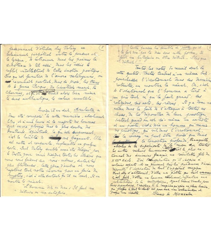 MIOMANDRE Francis, écrivain. Manuscrit Autographe "Analecta" (G 5013)