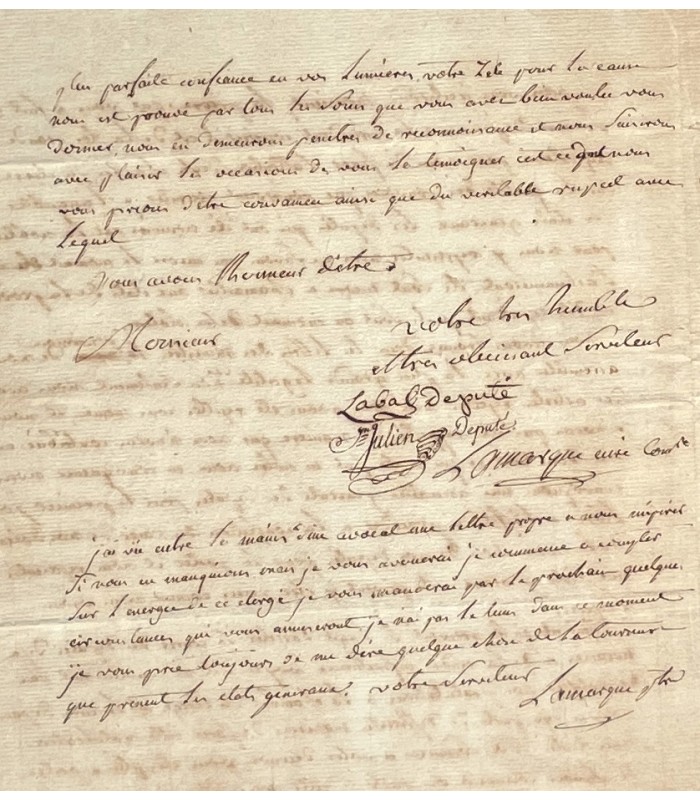 LAMARQUE Pierre-Antoine, curé. Lettre autographe (G 1504)