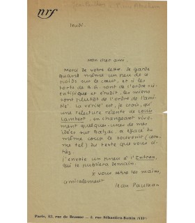 PAULHAN, au sujet de Louis Lambert de Balzac