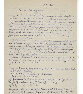 EIFFEL Gustave. Ingénieur centralien, concepteur de la Tour Eiffel.  Lettre autographe, 31 AOÛT 1912 (Réf. G 4011)