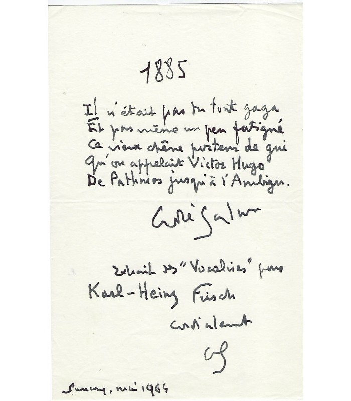 SALMON André, poète, journaliste, critique d'art. Ami de Picasso, Max jacob, Apollinaire. Poème autographe (G 3536)
