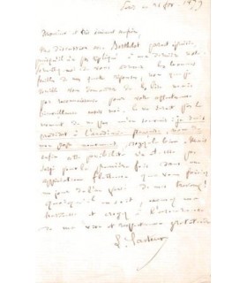 PASTEUR Louis. Chimiste et physicien. Lettre autographe  (1879) (Réf. G 3839)