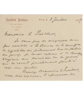 ROUX Emile, directeur de l'Institut Pasteur. Carte autographe (Réf. G 3223)